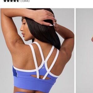 Fabletics Periwinkle Blue Strappy Sports Bra with White Trim Keke Palmer Edition